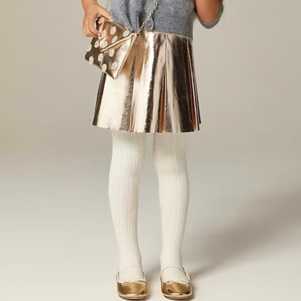 J.Crew Crewcuts Girls Pleated Pull On Skirt Metallic Gold Faux Leather 10 NWT